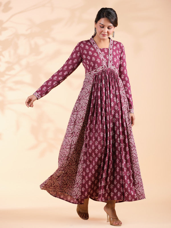 Lavender Alia Cut Cotton Anarkali Dress