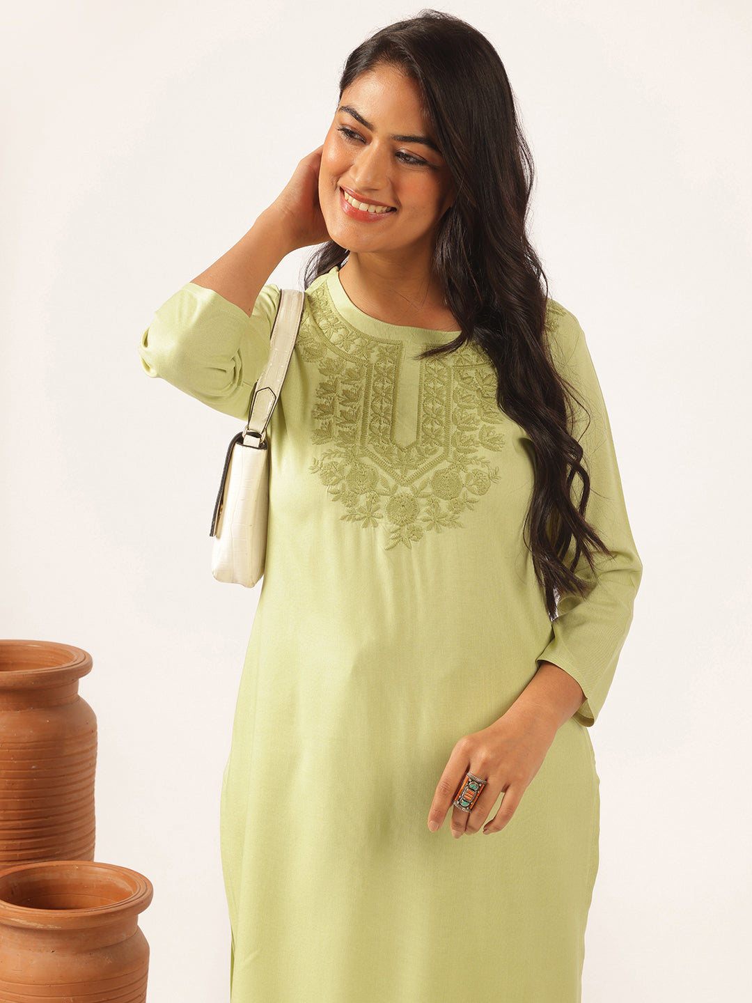 Pista Green Rayon Solid Straight Kurta Set