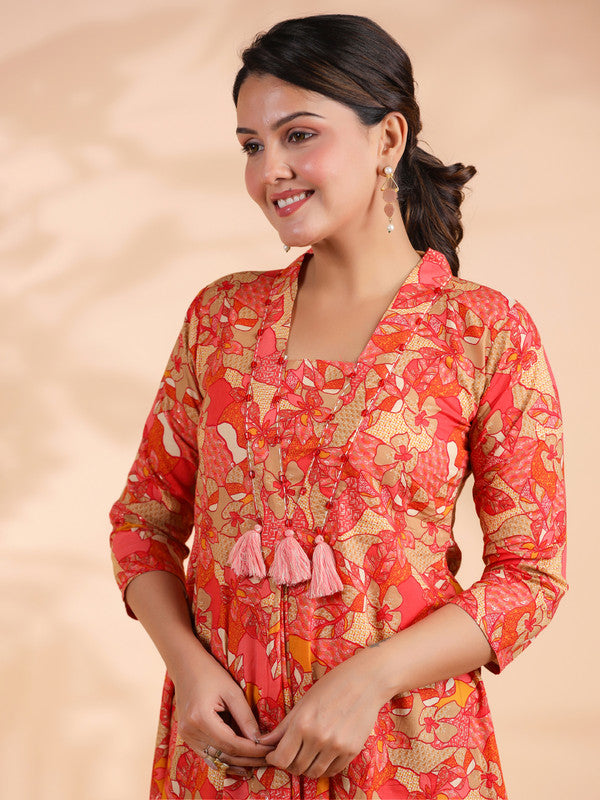 Pink Tie And Dye Work Flared Cotton Dress