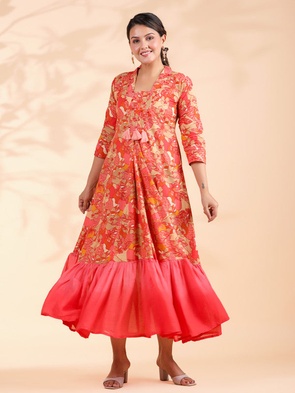 Pink Tie And Dye Work Flared Cotton Dress