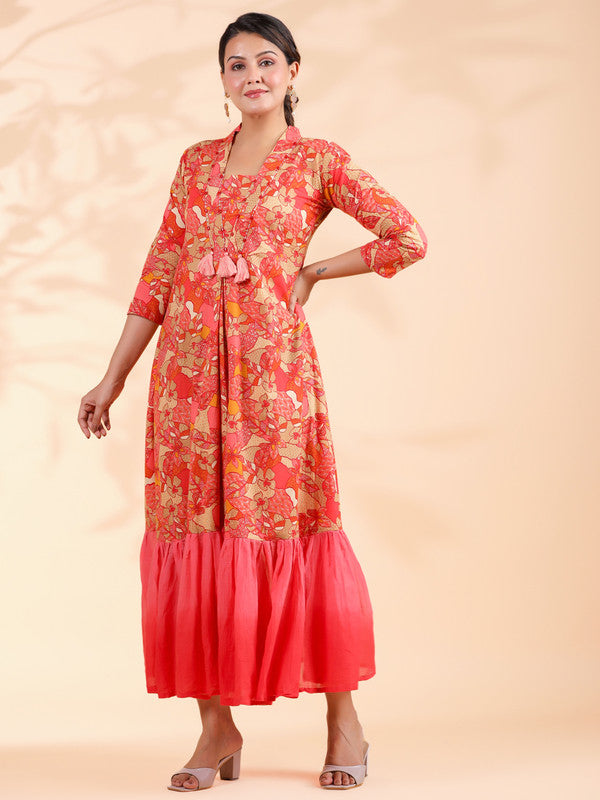 Pink Tie And Dye Work Flared Cotton Dress