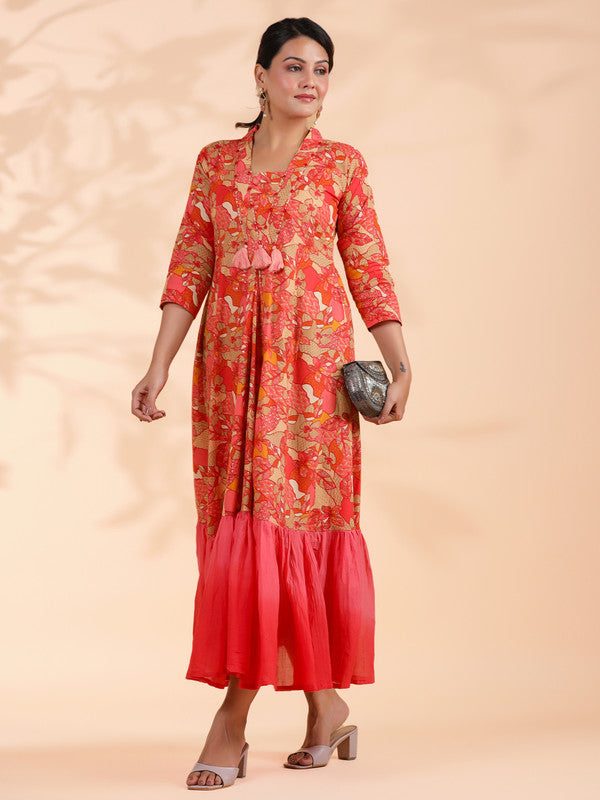 Pink Tie And Dye Work Flared Cotton Dress