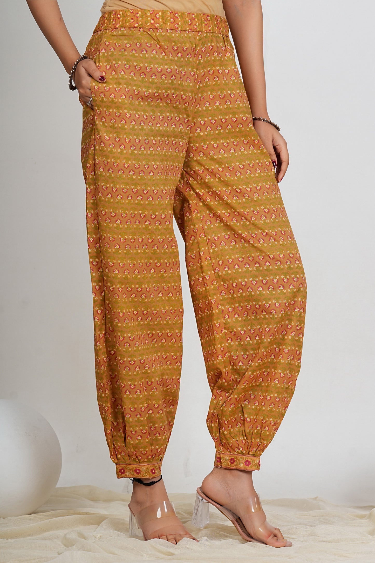 Multi Color Floral Print With Lace Work Straight Cotton Kurta Set