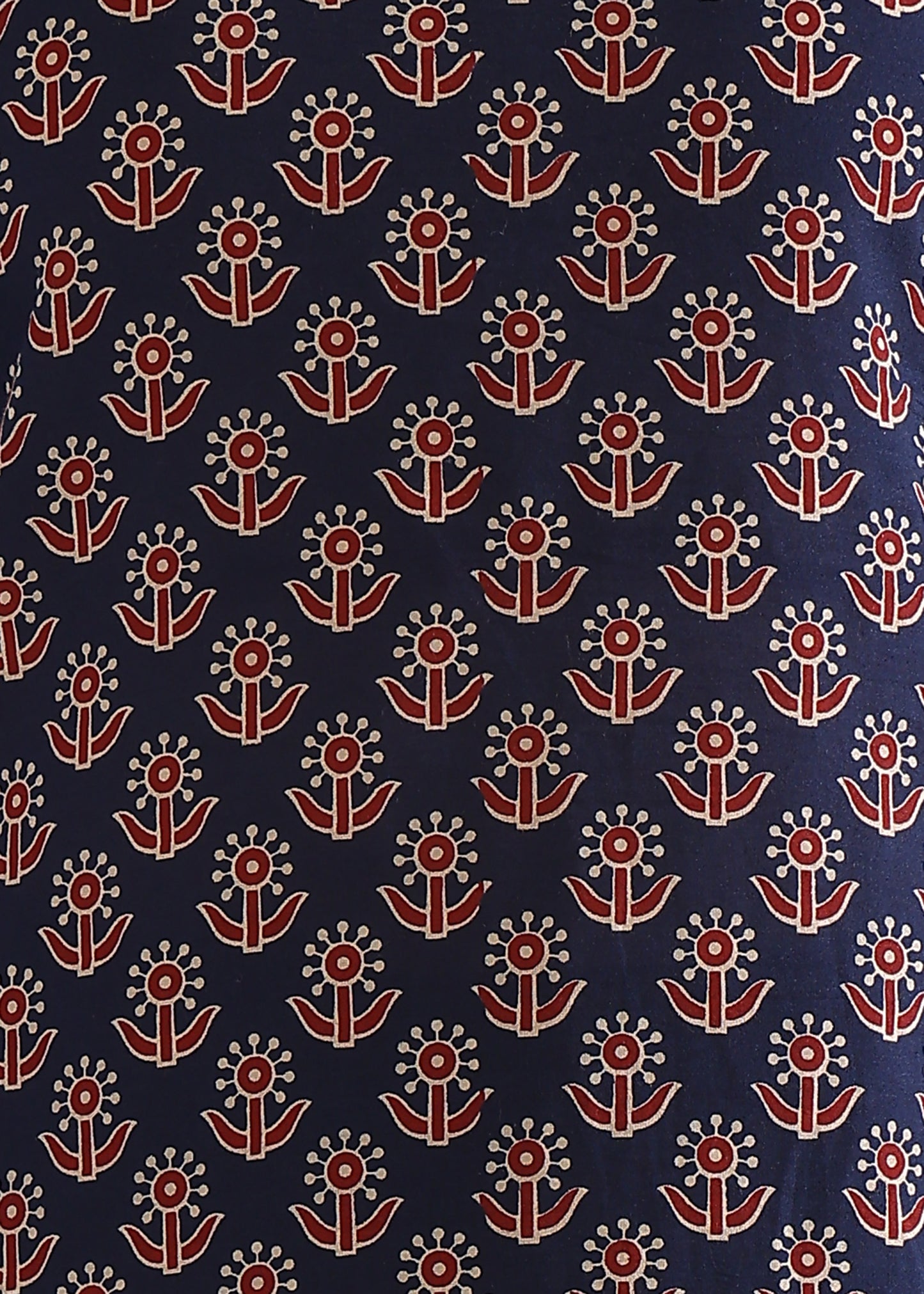 Navy Blue Floral Print Straight Cotton Kurta