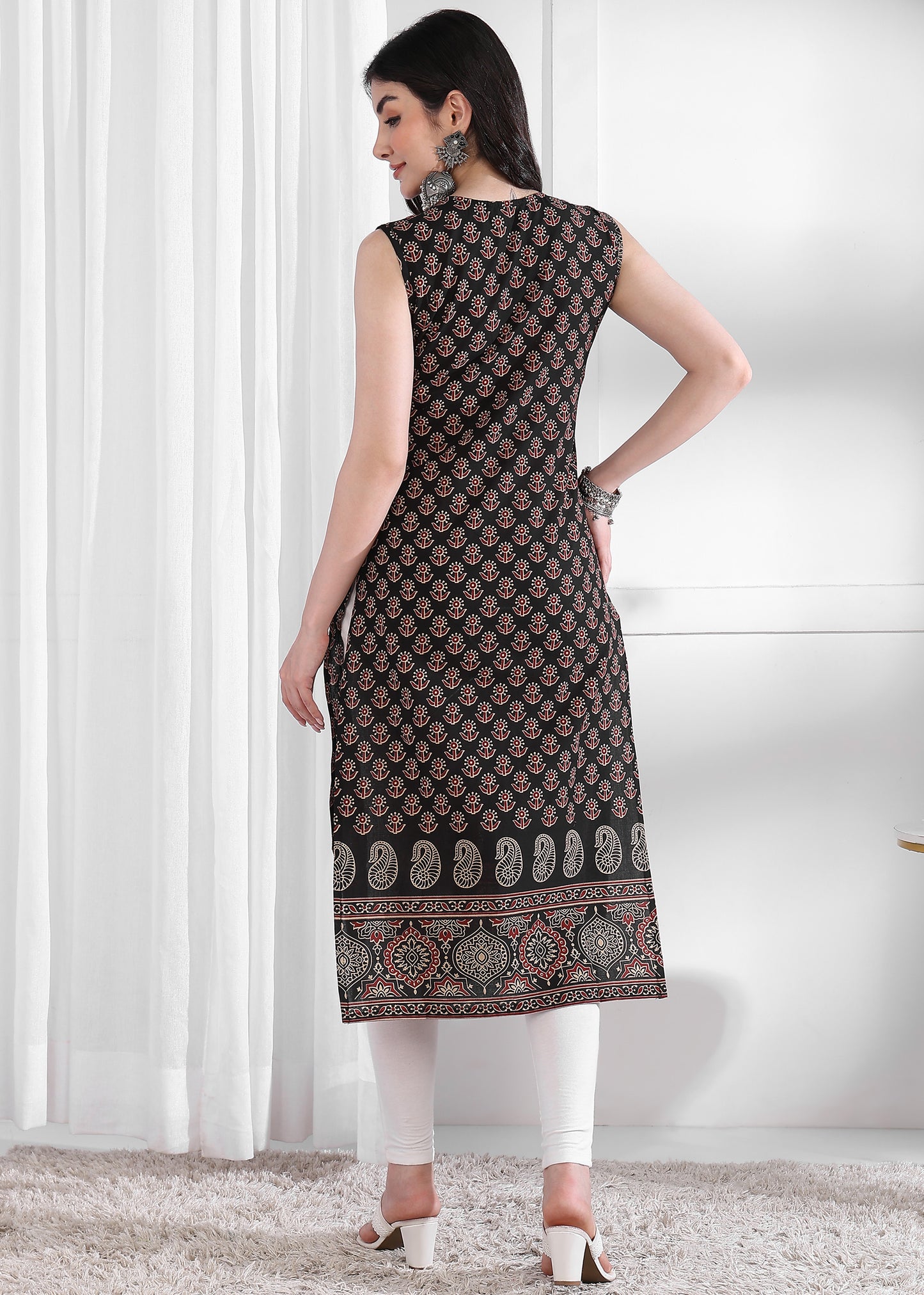 Green Floral Print Straight Cotton Kurta