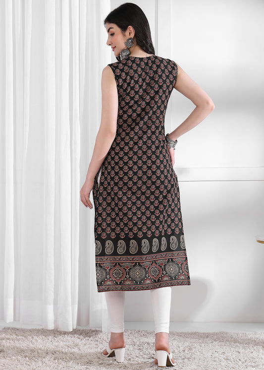 Green Floral Print Straight Cotton Kurta