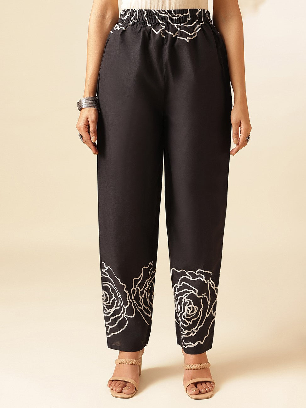 Black Cotton Floral Print Straight Co-Ord Set