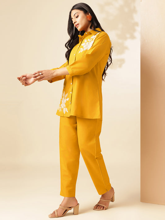 Yellow Cotton Solid A-Line Co-Ord Set