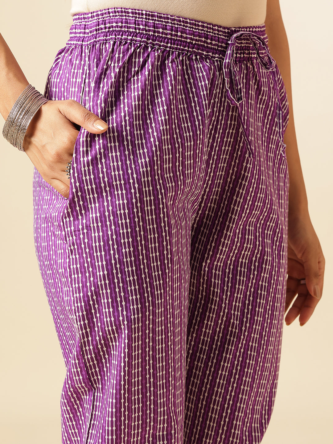 Purple Cotton Floral Print Straight Kurta Set