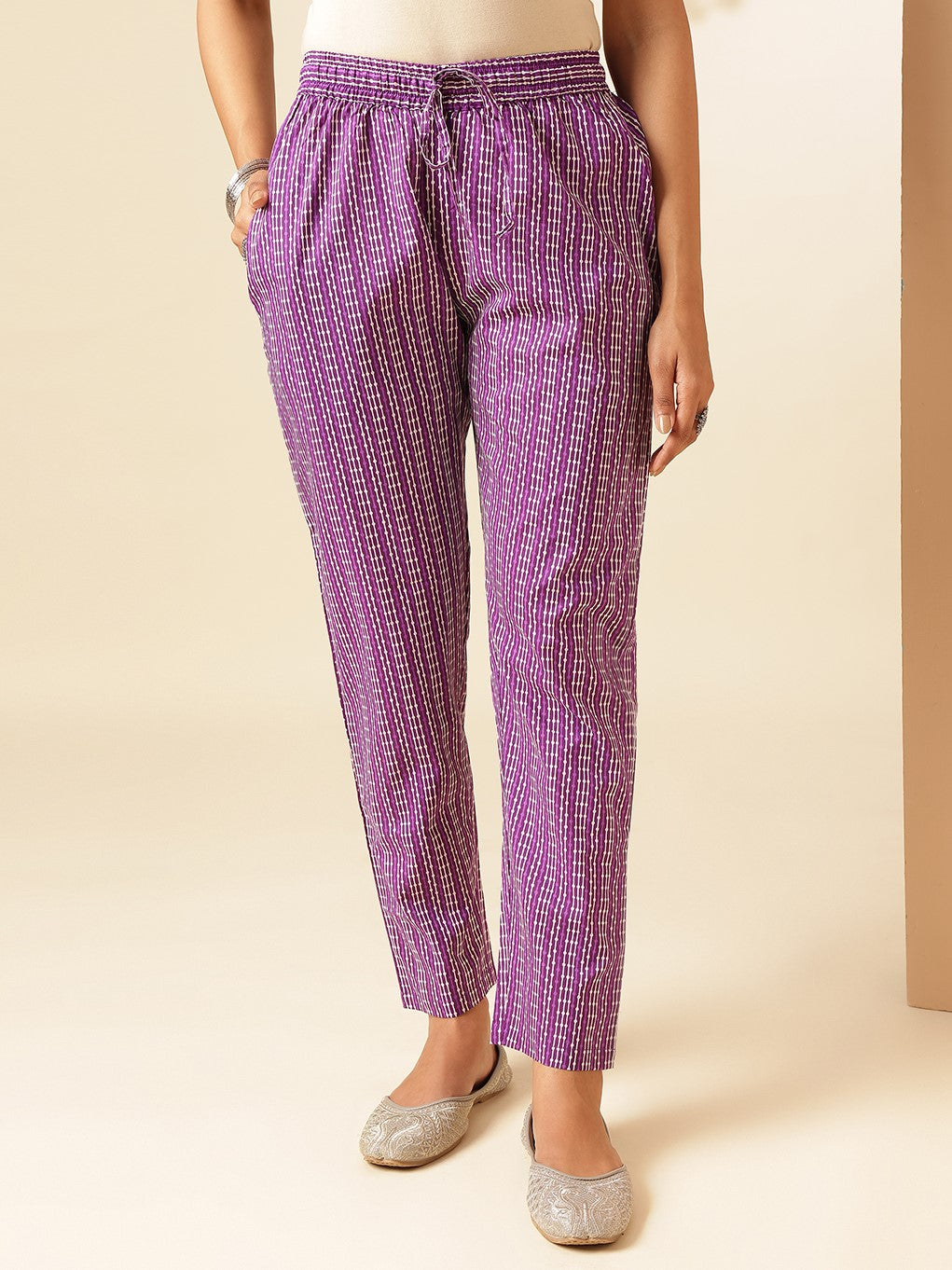 Purple Cotton Floral Print Straight Kurta Set