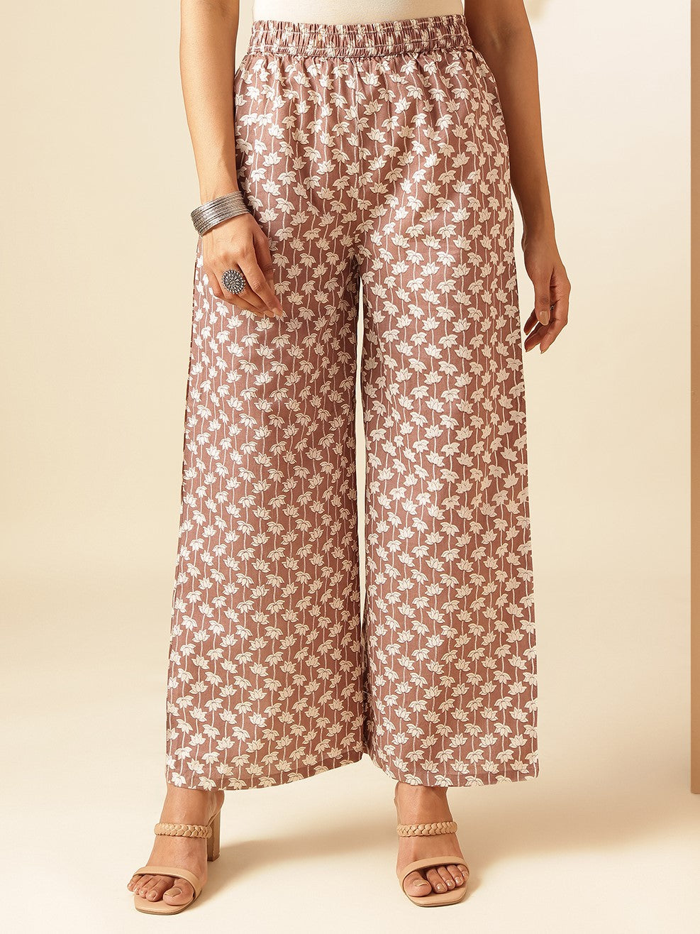 Beige Cotton Geometric Print A-Line Kurta Set