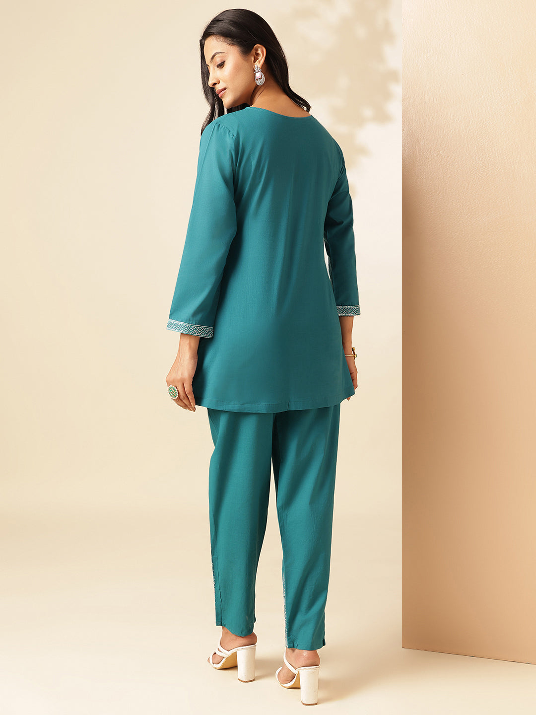 Teal Cotton Solid A-Line Co-Ord Set