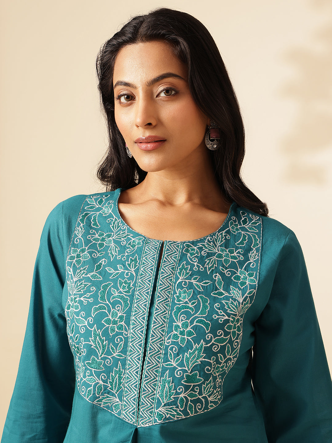 Teal Cotton Solid A-Line Co-Ord Set