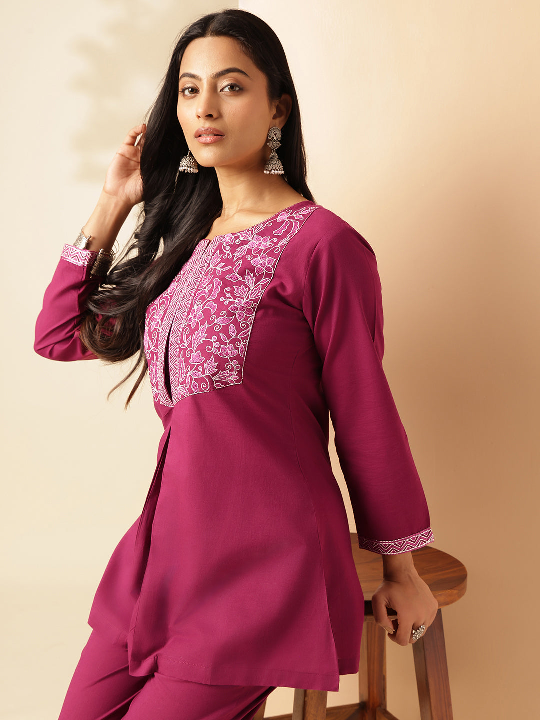 Pink Cotton Solid A-Line Co-Ord Set