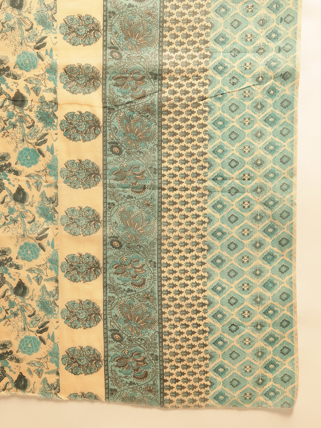 Aqua Cotton Floral Print Straight Kurta Set