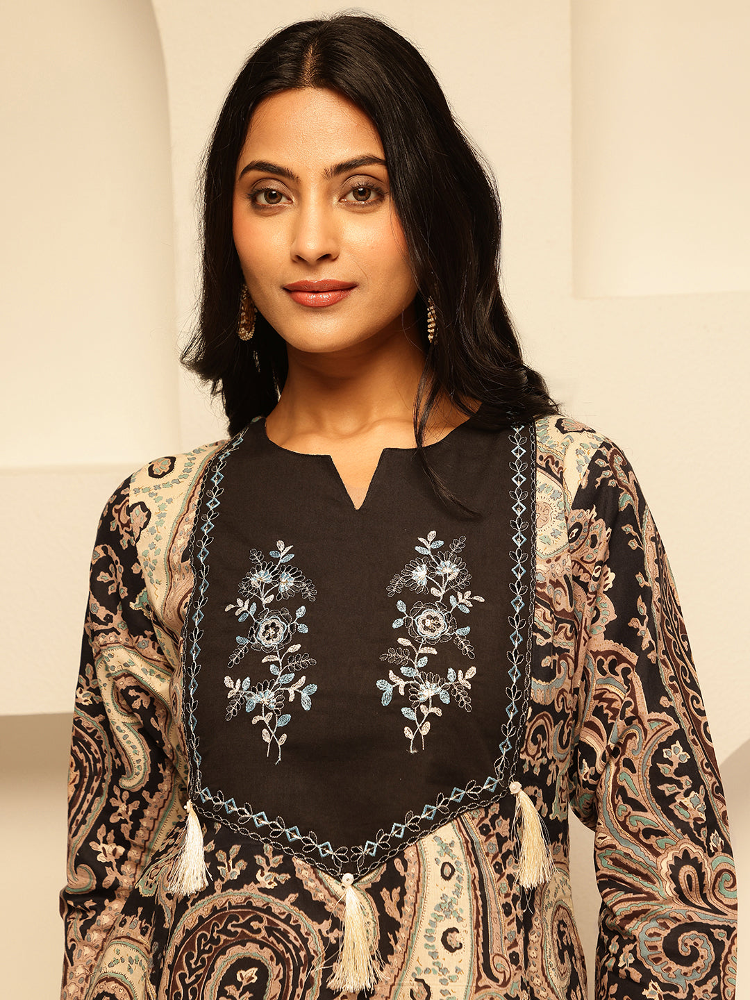 Black Paisley Print Anarkali Cotton Kurta