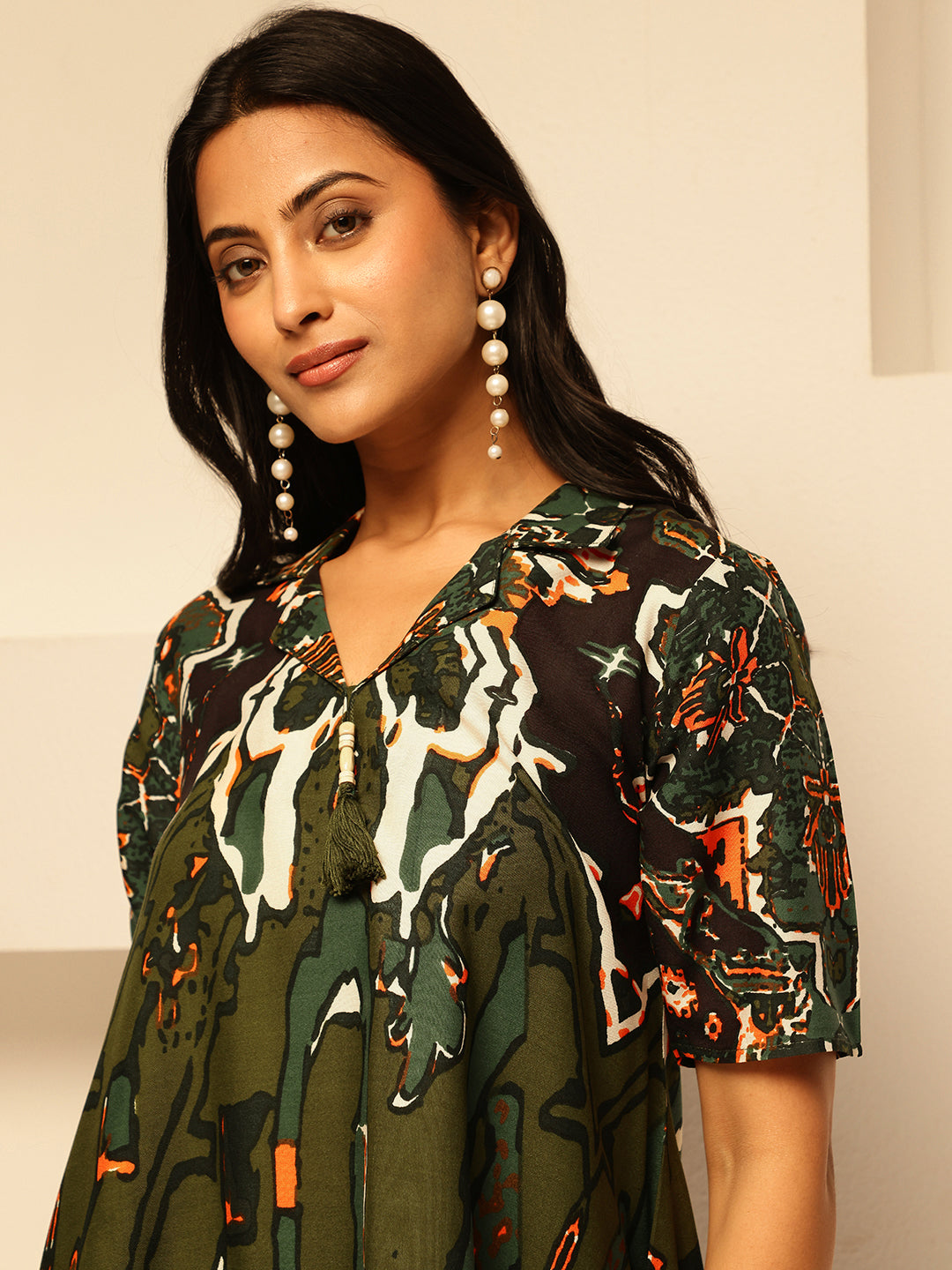 Mehendi Rayon Abstract Print Fit and Flare Co-Ord Set