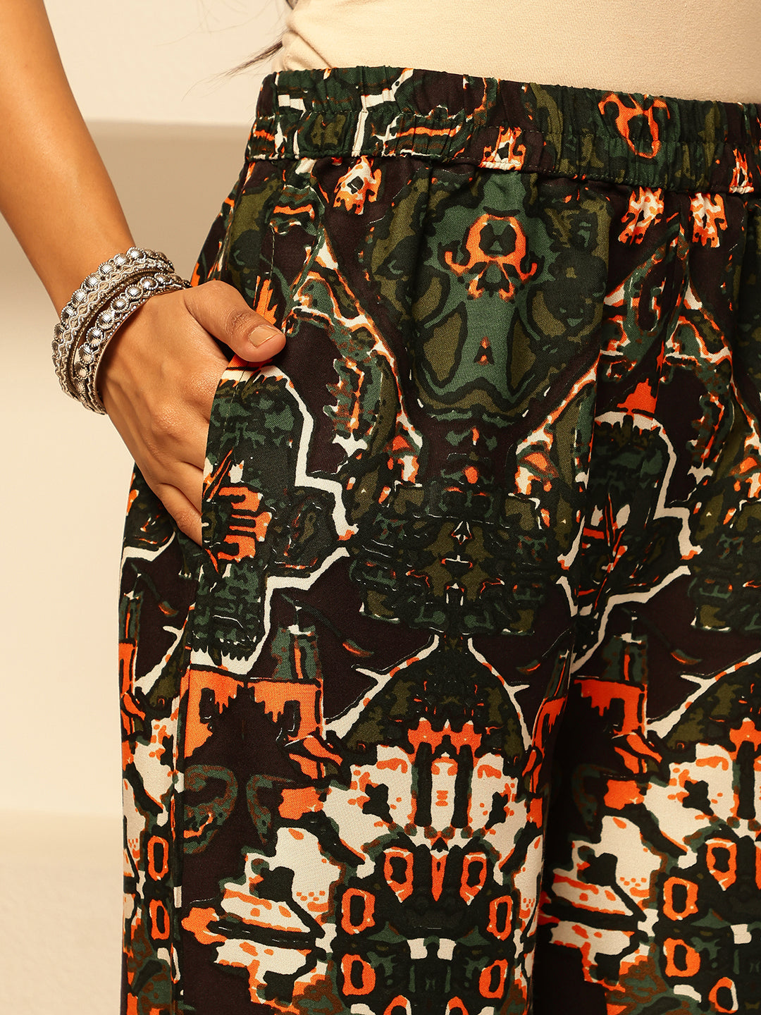 Mehendi Rayon Abstract Print Fit and Flare Co-Ord Set