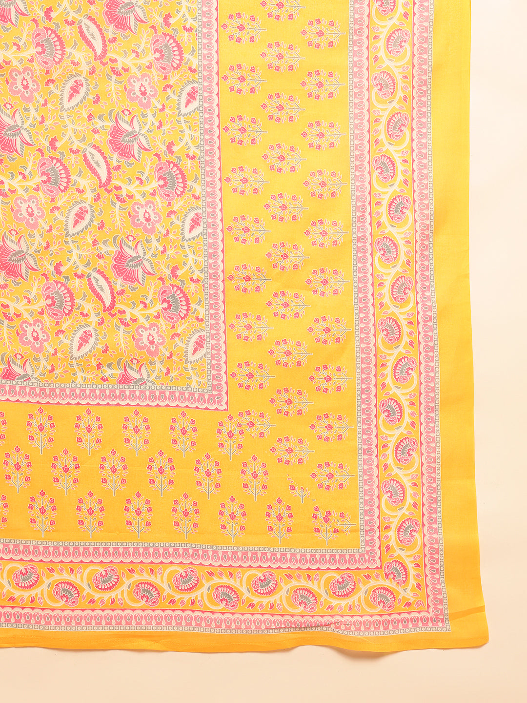 Yellow Cotton Floral Print Straight Kurta Set