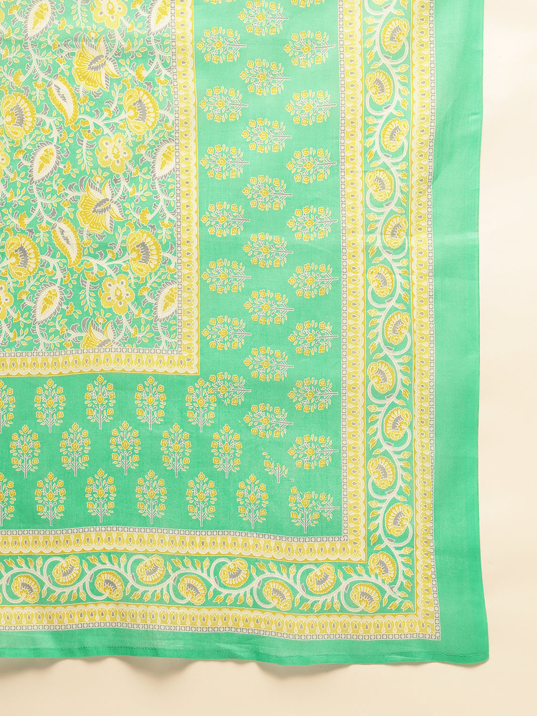 Mint Green Cotton Floral Print Straight Kurta Set