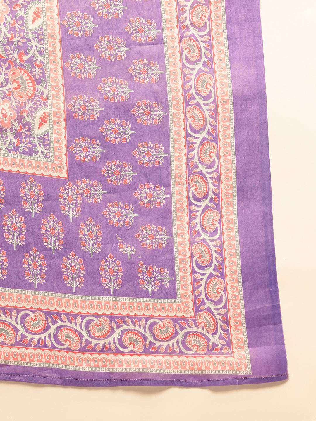 Lavender Cotton Floral Print Straight Kurta Set
