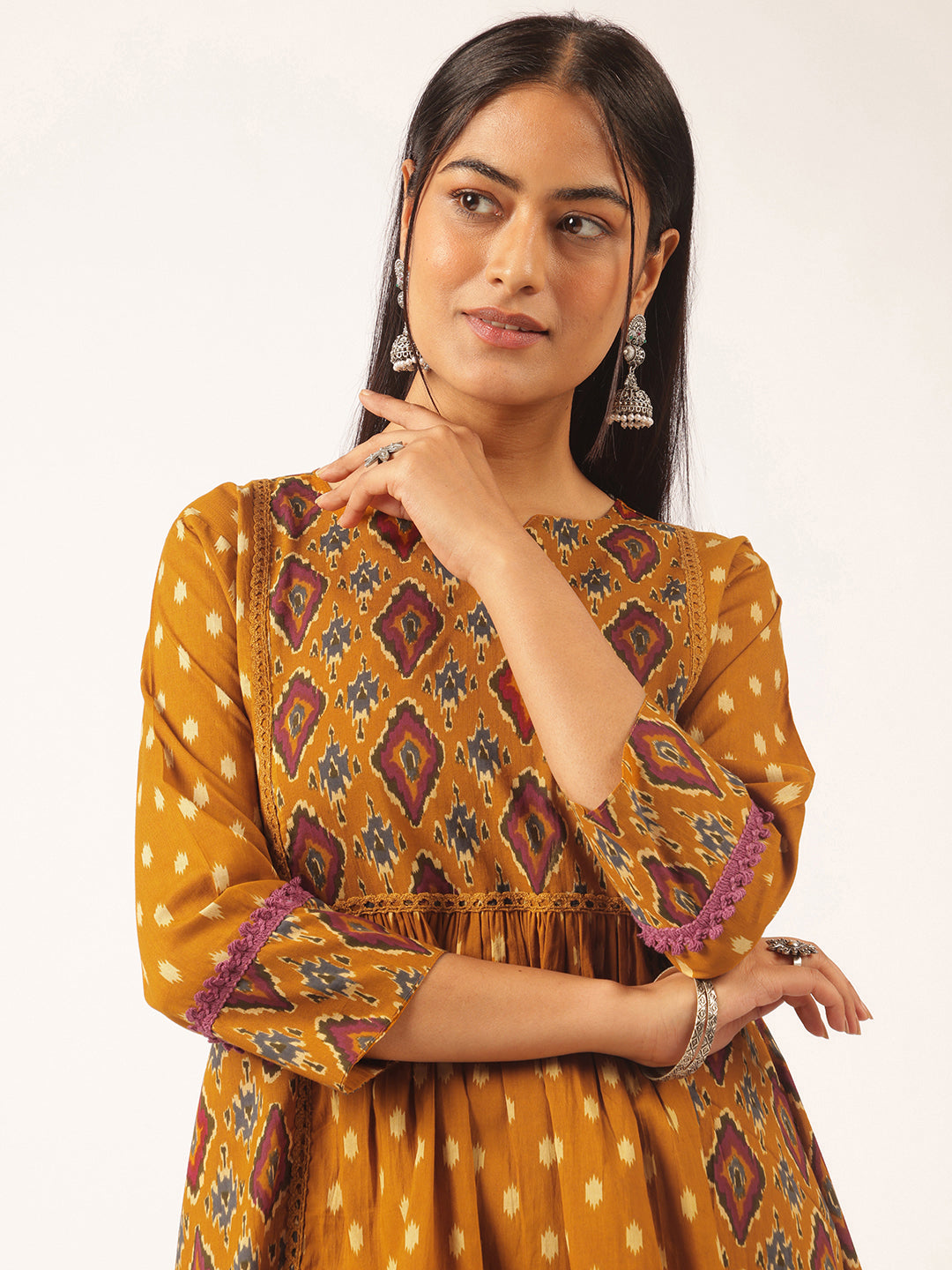 Mustard Ikat Print Flared Cotton Tunic