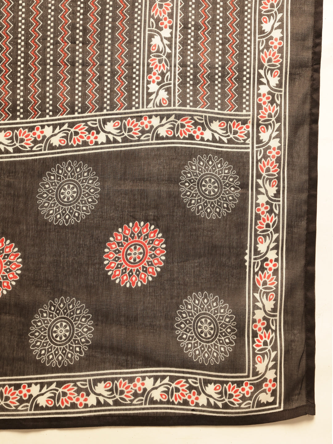 Black Cotton Geometric Print A-Line Kurta Set