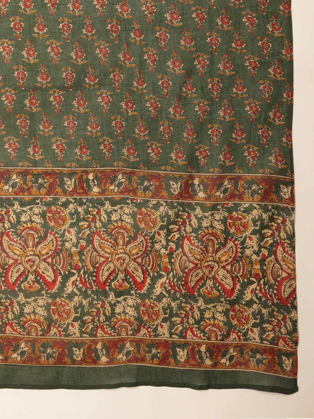 Green Cotton Floral Print Straight Kurta Set