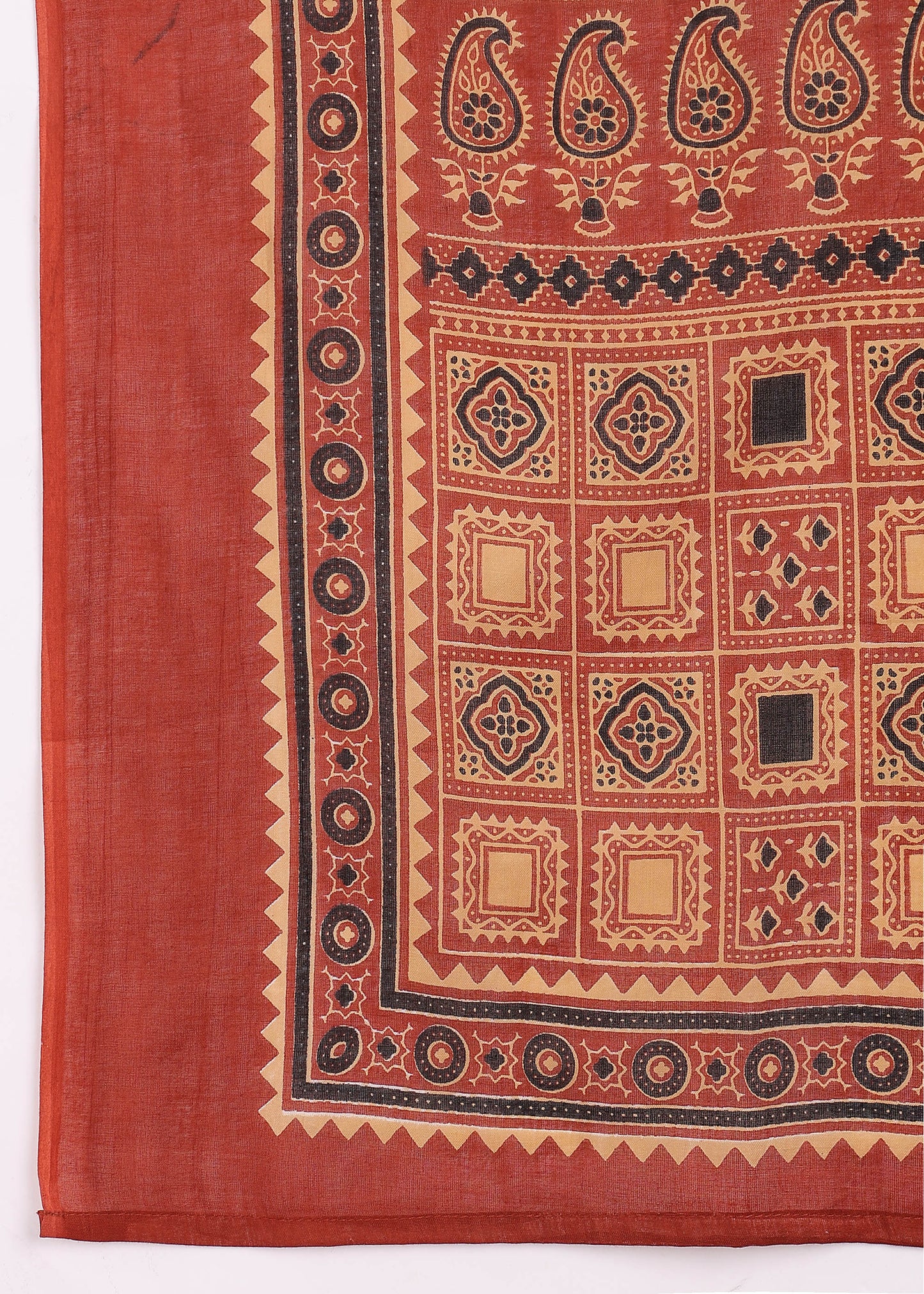 Red Solid (Printed Dupatta) Straight Cotton Stitched Kurta Set