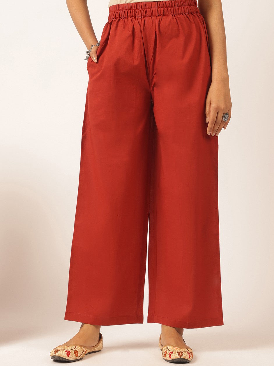 Red Cotton Solid Straight Kurta Set