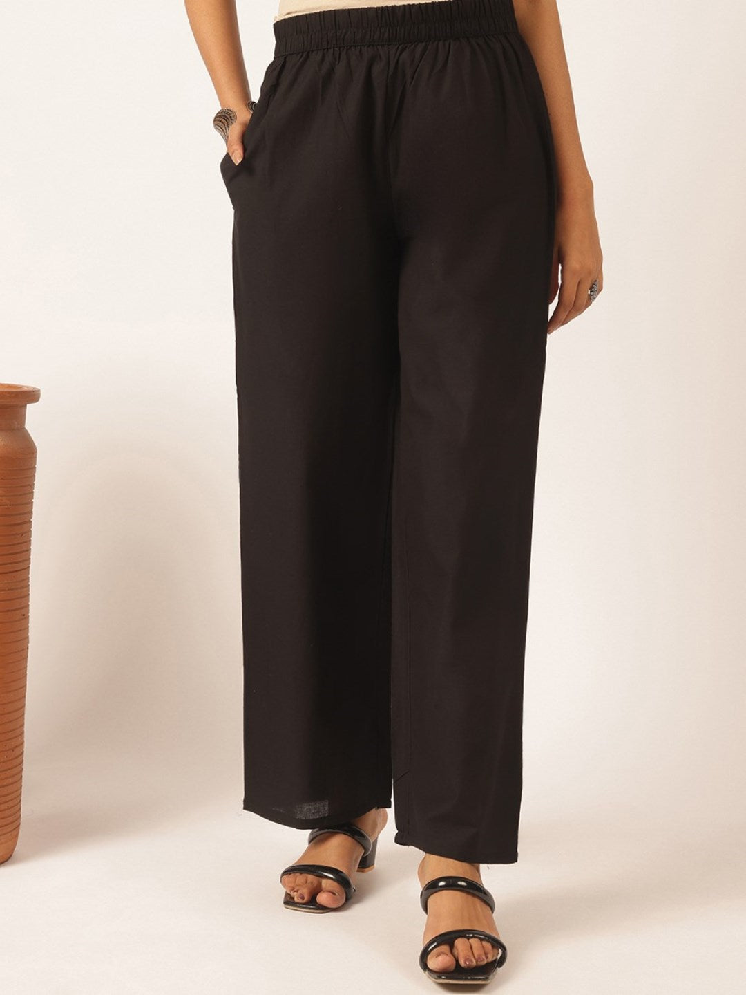 Black Cotton Solid Straight Kurta Set