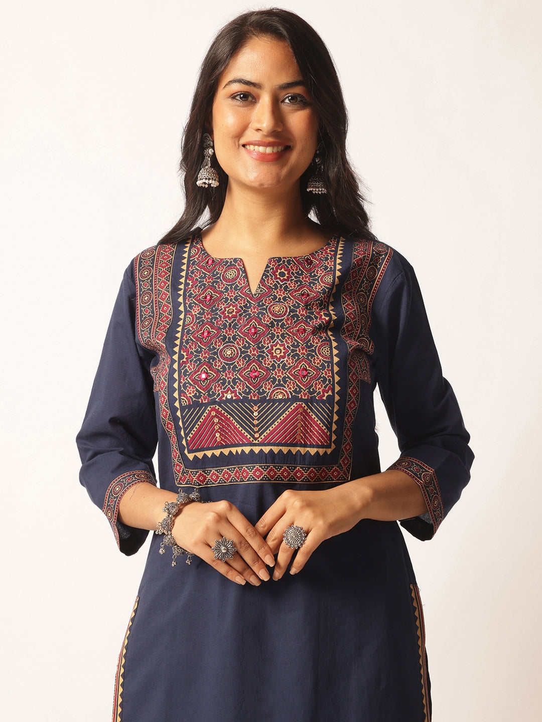 Blue Cotton Solid Straight Kurta Set
