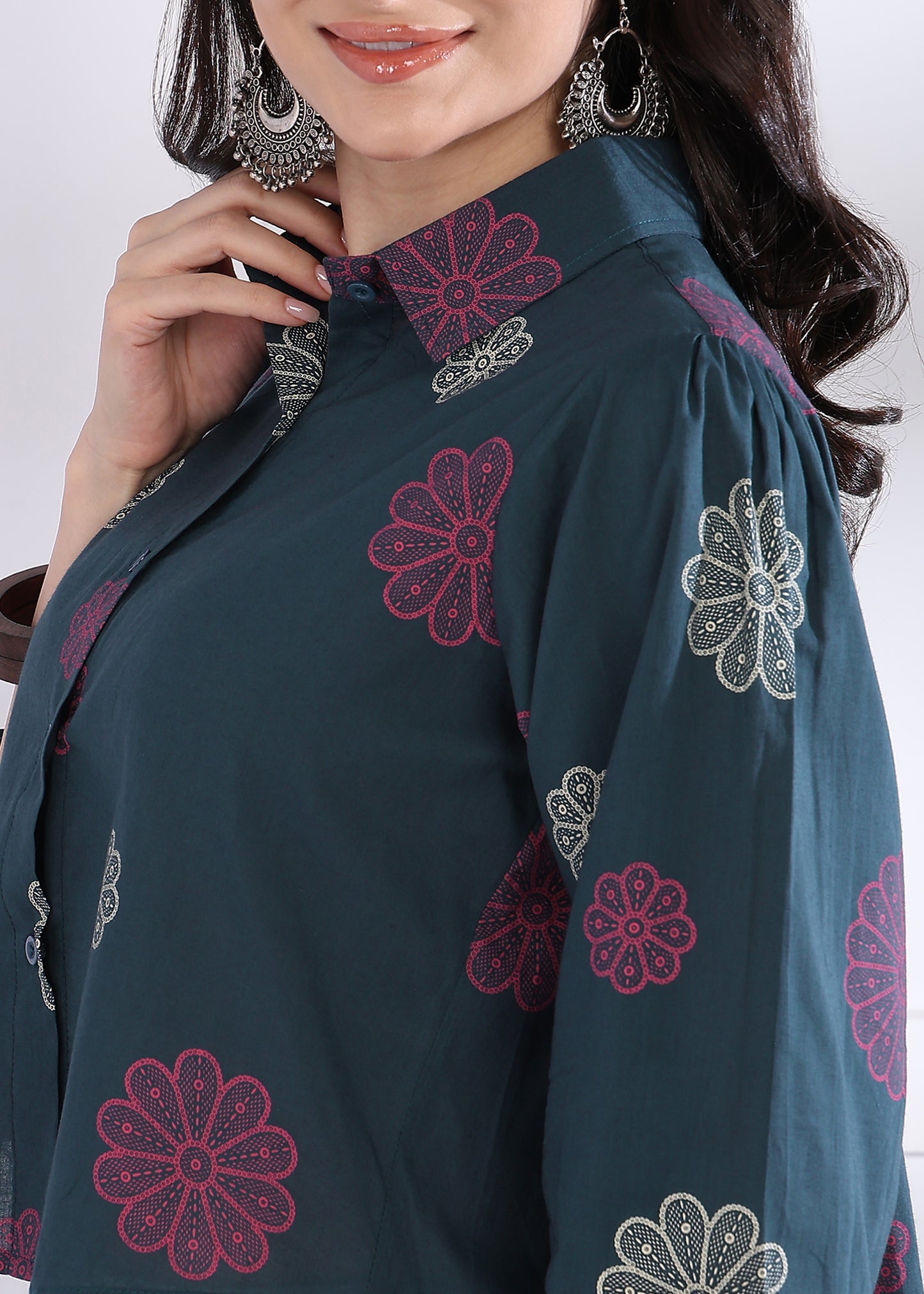 Royal Blue Floral Printed Up down Cotton Top