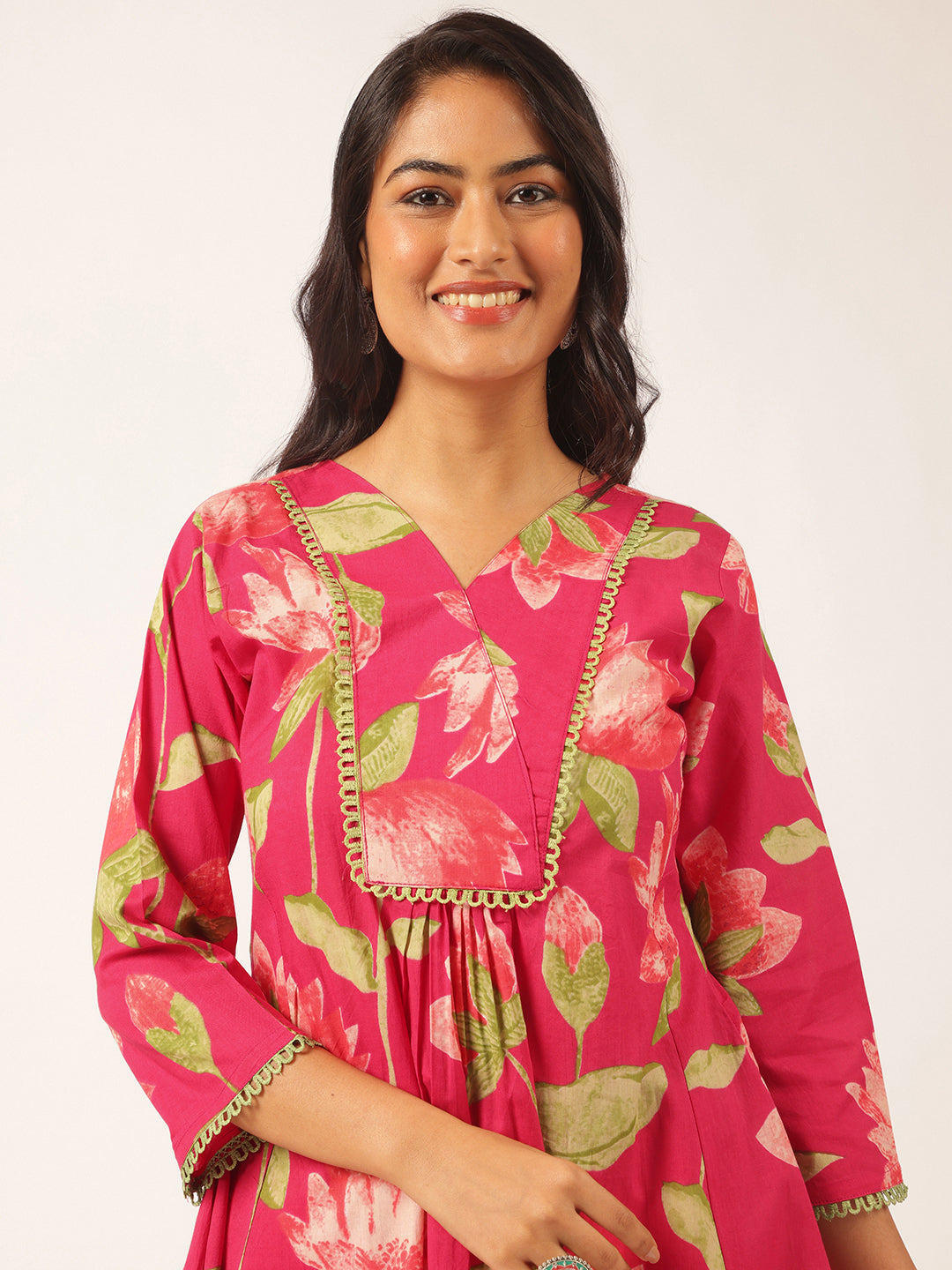 Pink Cotton Floral Printed Flared Co-Ord Set
