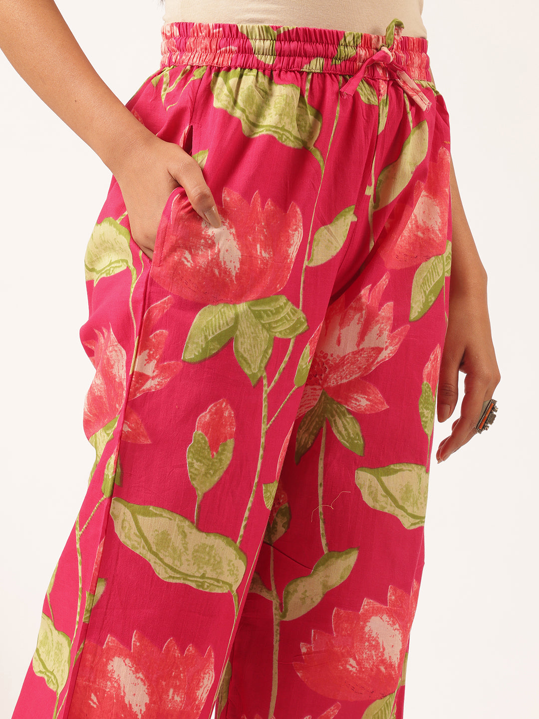 Pink Cotton Floral Printed Flared Co-Ord Set