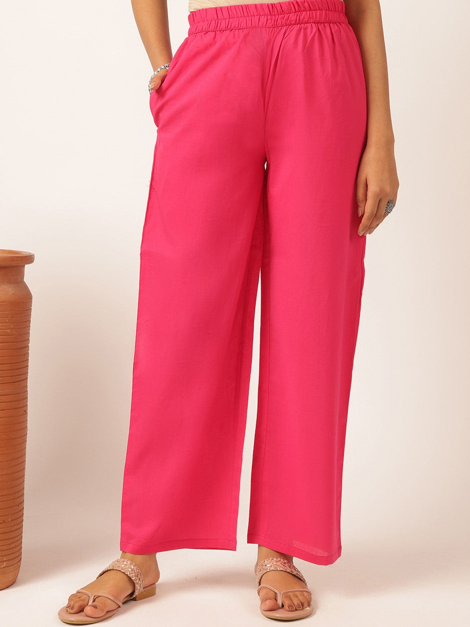 Pink Cotton Solid Straight Kurta Set