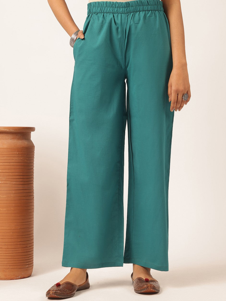 Teal Cotton Solid Straight Kurta Set