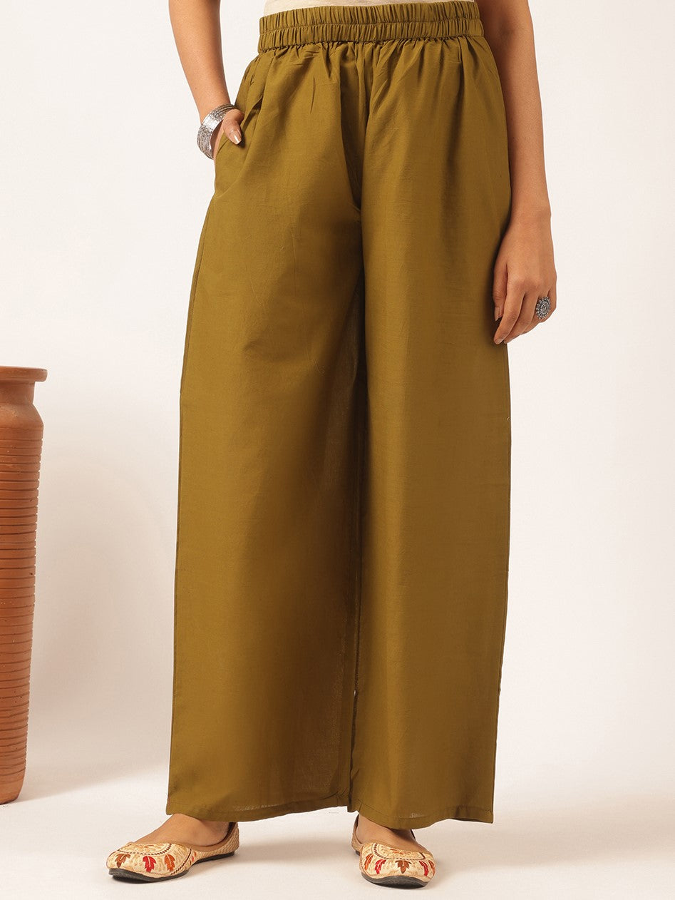 Mehendi Green Cotton Solid Straight Kurta Set