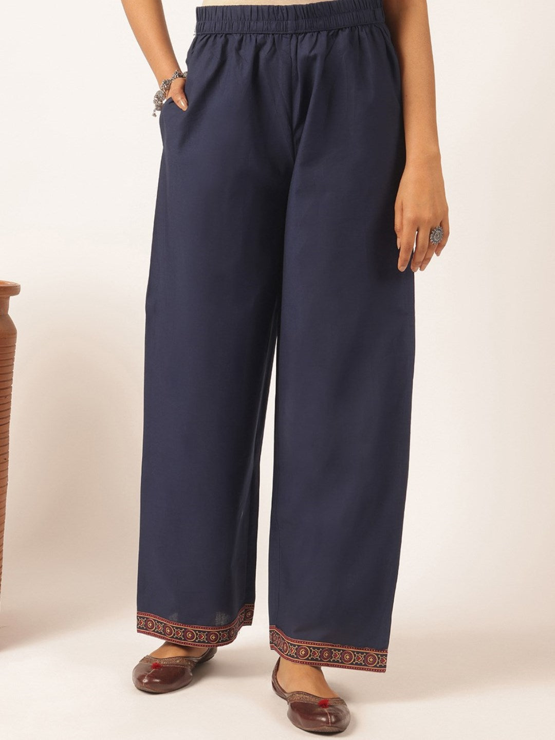 Navy Blue Cotton Solid Straight Kurta Set