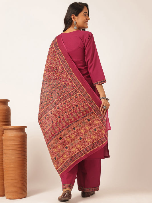 Magenta Cotton Solid Straight Kurta Set