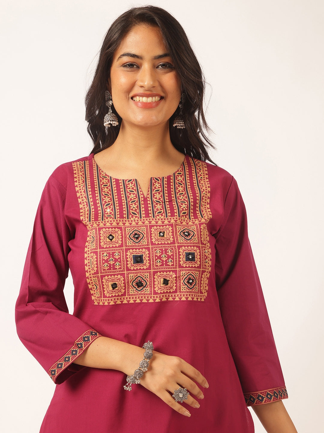 Magenta Cotton Solid Straight Kurta Set