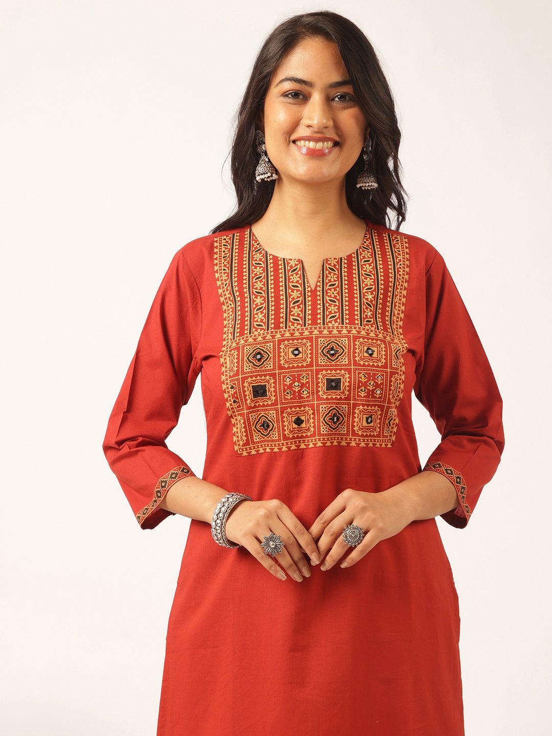 Maroon Cotton Solid Straight Kurta Set