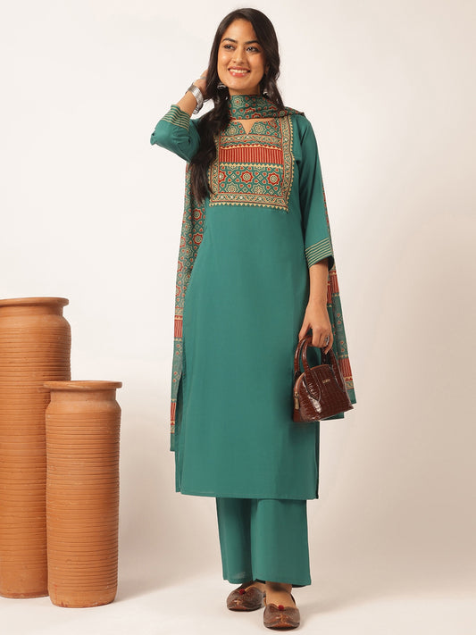 Peacock colour Cotton Solid Straight Kurta Set
