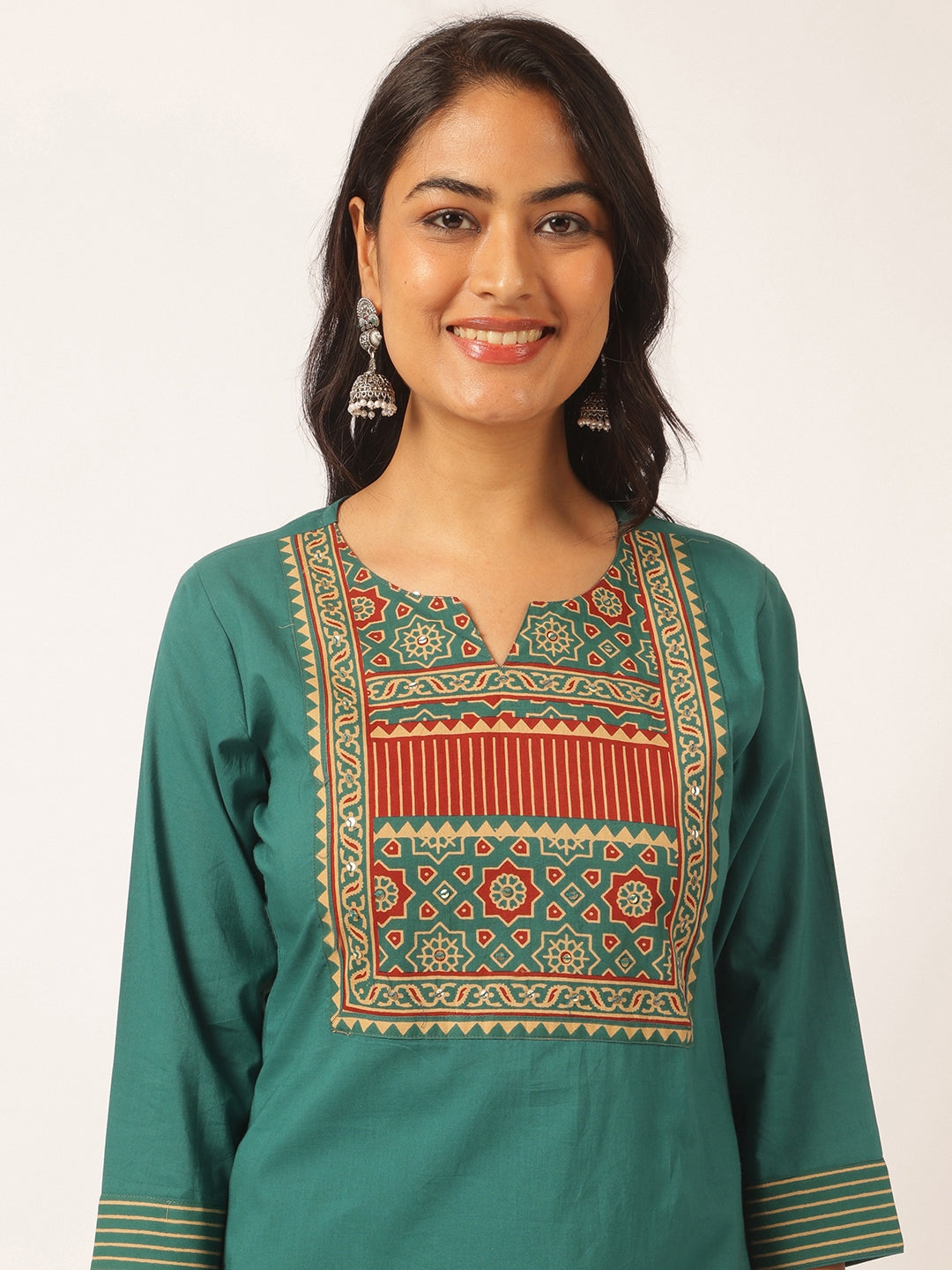 Peacock colour Cotton Solid Straight Kurta Set