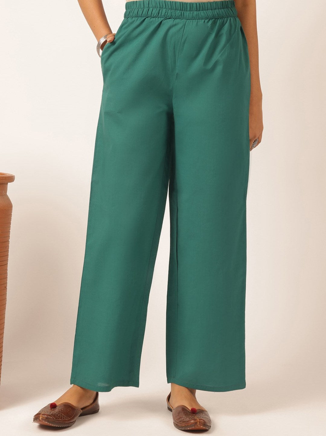 Peacock colour Cotton Solid Straight Kurta Set