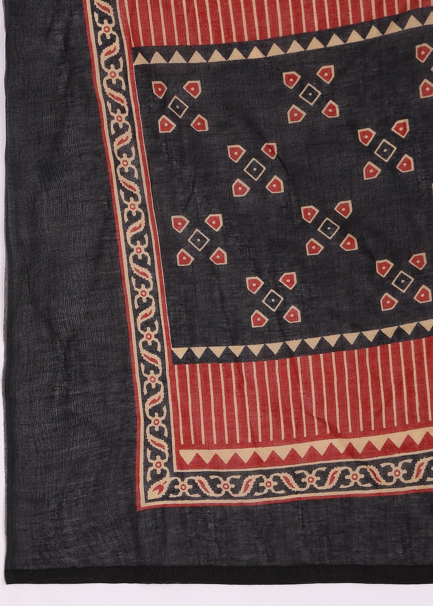 Black Solid (Printed Dupatta) Straight Cotton Stitched Kurta Set