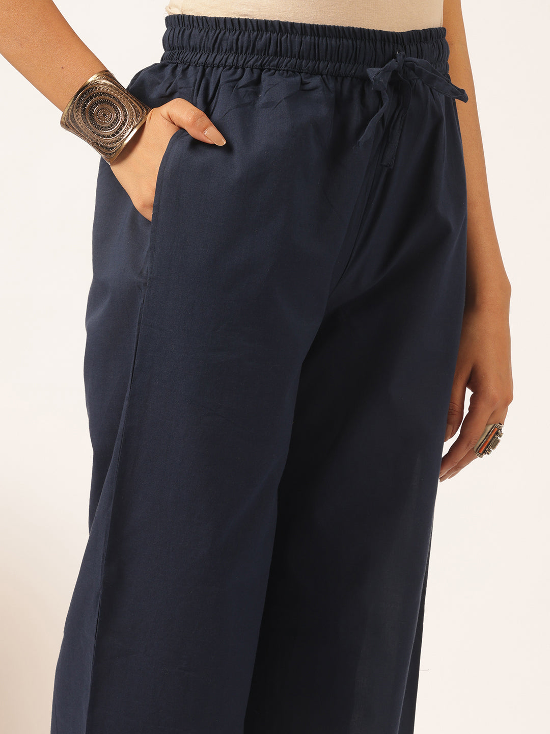 Navy blue Cotton Floral Printed A-Line Kurta Set