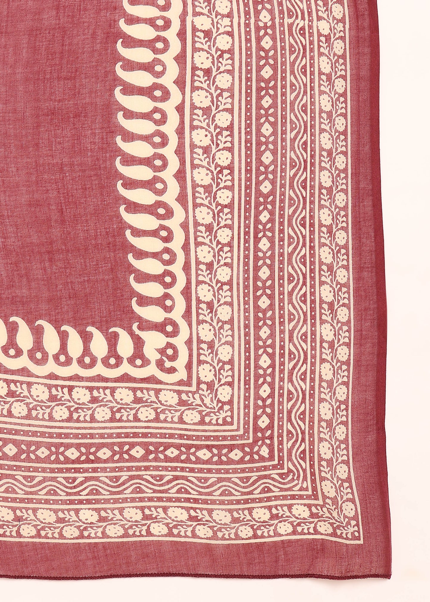 Wine Floral Printed Anarakali Cotton Stitched Kurta, Palazzo With Dupatta
