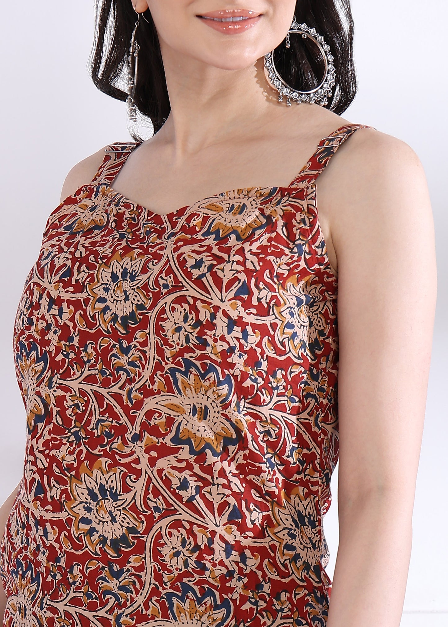 Maroon Floral Print Straight Cotton Kurta