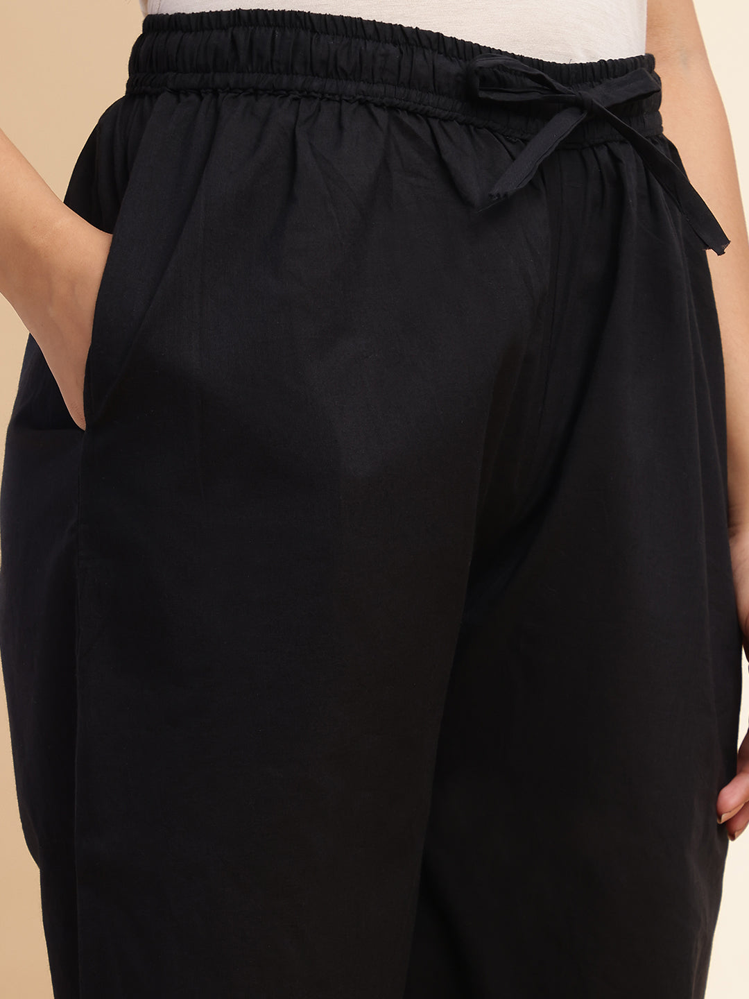 Black Leaf Print Straight Cotton Stitched Kurta Set